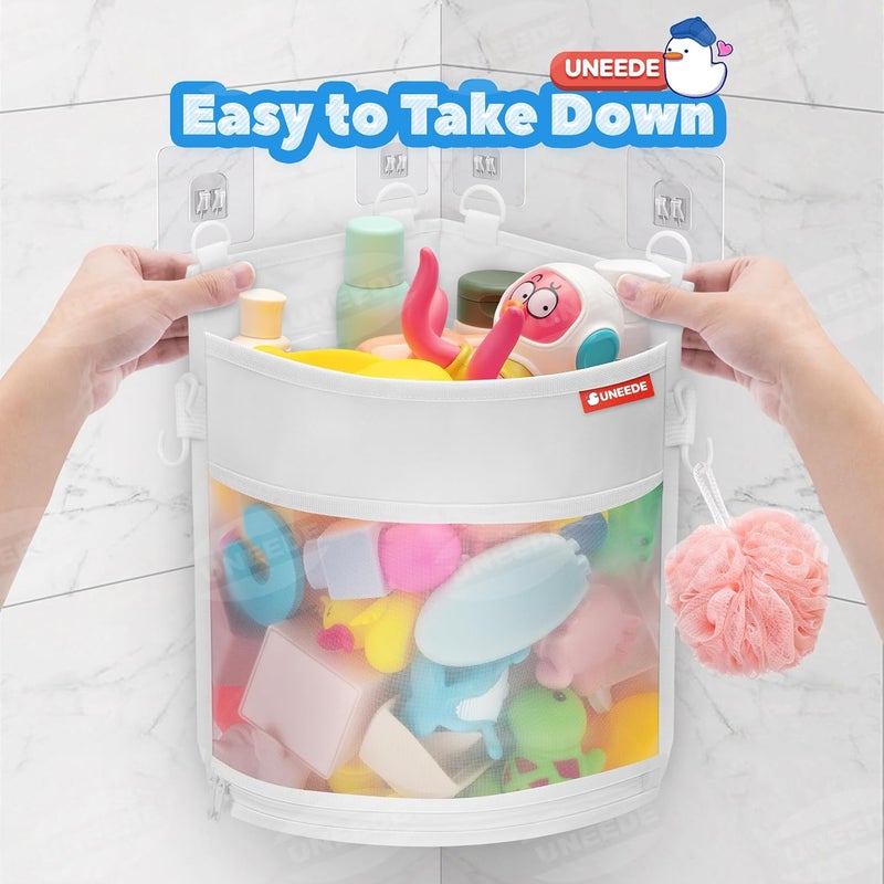 UNEEDE 3.5 Gallons Corner Mounted Versatile Bath Toy Organizer, Mesh Shower Caddy for Bathtub Toy Organizer and Storage, Quick Dry Bath Toy Holder - Image 4